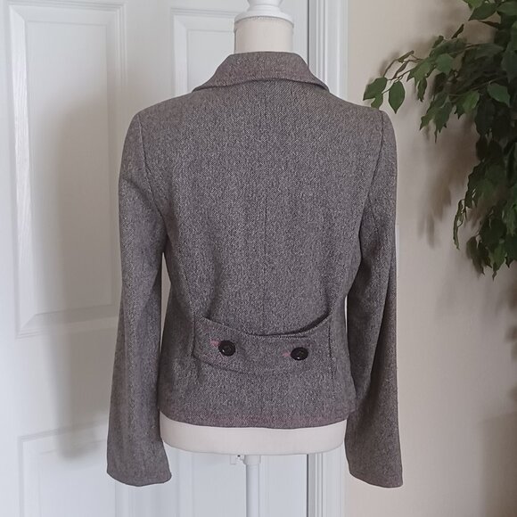 GAP Black & White Herringbone Tweed Wool Blend Blazer w/Pink Accents Size Medium - Picture 3 of 6